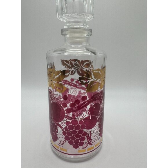 VTG French Luminarc Gold & Red Grape/Leaf Design Cordial Glass & Decanter Set - Picture 3 of 16